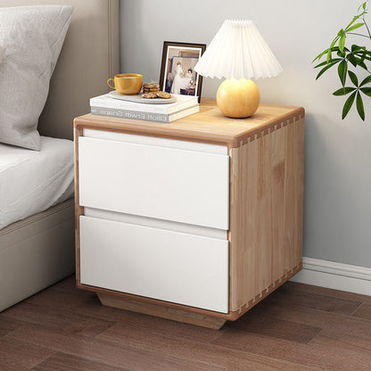 Modern Minimalist Solid Wood Square Nightstand 2-Drawer For Bedroom