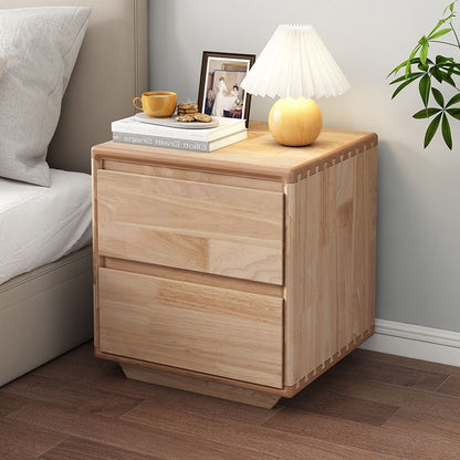 Modern Minimalist Solid Wood Square Nightstand 2-Drawer For Bedroom