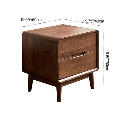Traditional Vintage Black Walnut Square Rectangular Nightstand 2-Drawers For Bedroom