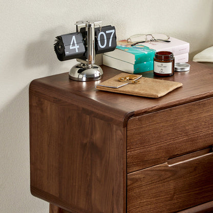 Traditional Vintage Black Walnut Square Rectangular Nightstand 2-Drawers For Bedroom