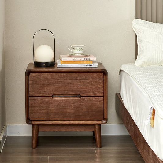 Traditional Vintage Black Walnut Square Rectangular Nightstand 2-Drawers For Bedroom