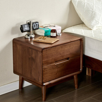 Traditional Vintage Black Walnut Square Rectangular Nightstand 2-Drawers For Bedroom