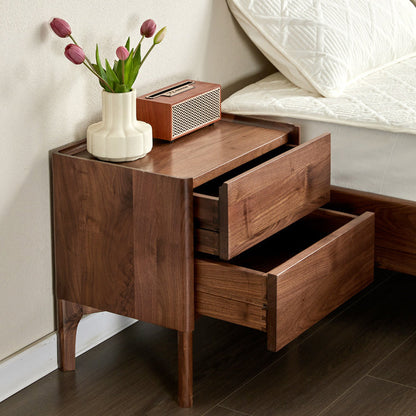 Traditional Vintage Black Walnut Square Rectangular Nightstand 2-Drawers For Bedroom