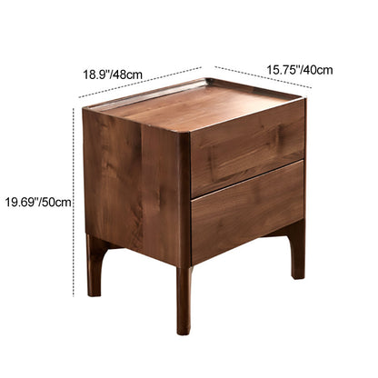 Traditional Vintage Black Walnut Square Rectangular Nightstand 2-Drawers For Bedroom