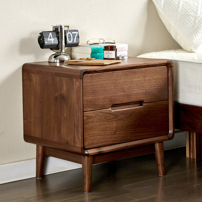 Traditional Vintage Black Walnut Square Rectangular Nightstand 2-Drawers For Bedroom