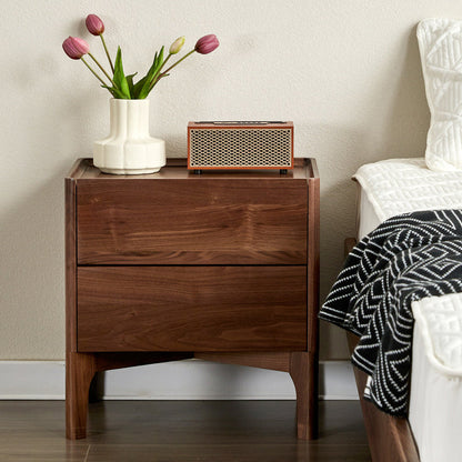 Traditional Vintage Black Walnut Square Rectangular Nightstand 2-Drawers For Bedroom