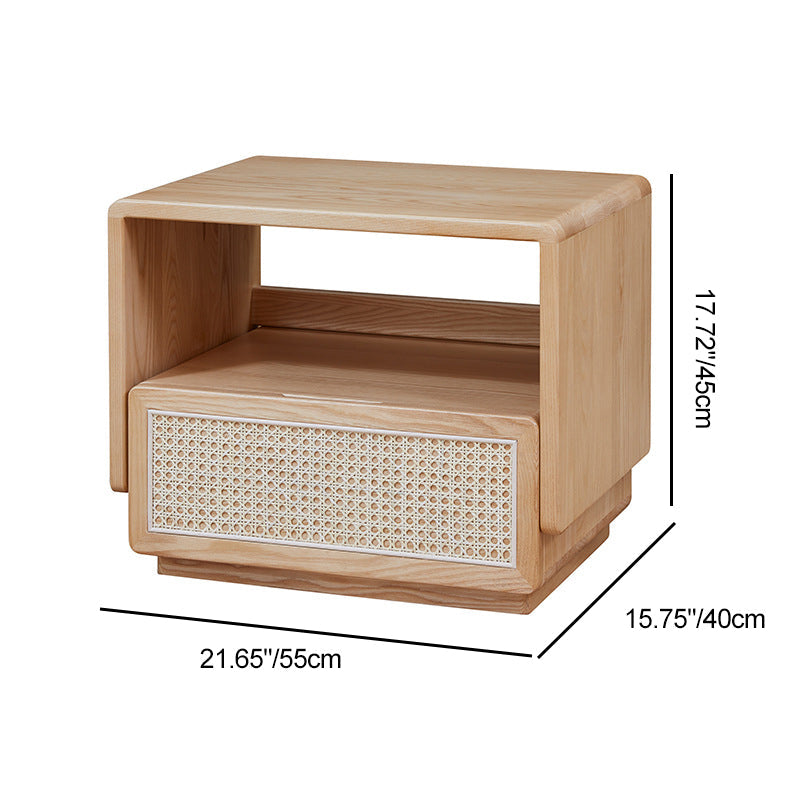 Modern Minimalist Ash Wood Rounded Rectangular Nightstand With 1-Drawer For Bedroom