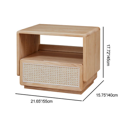 Modern Minimalist Ash Wood Rounded Rectangular Nightstand With 1-Drawer For Bedroom
