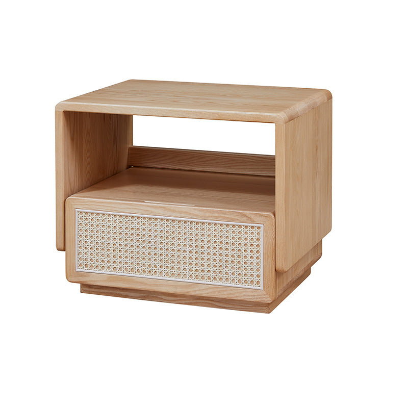 Modern Minimalist Ash Wood Rounded Rectangular Nightstand With 1-Drawer For Bedroom