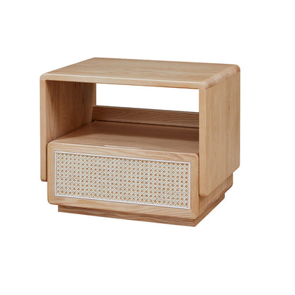 Modern Minimalist Ash Wood Rounded Rectangular Nightstand With 1-Drawer For Bedroom