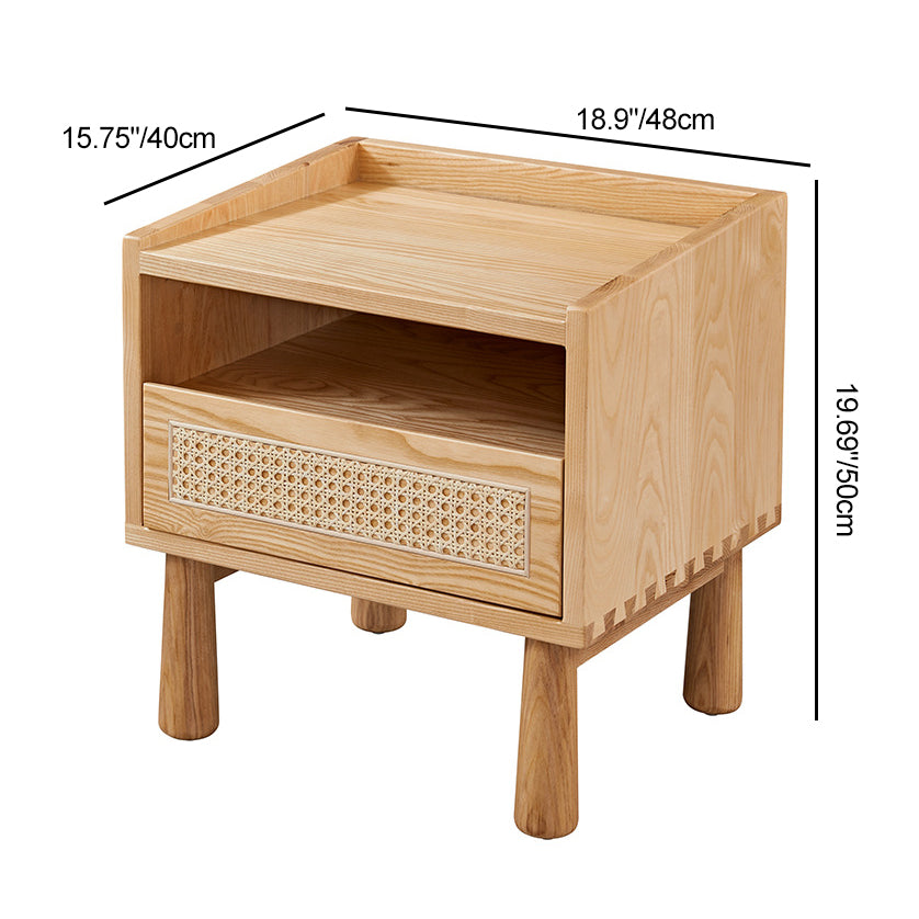Modern Minimalist Ash Wood Rounded Rectangular Nightstand With 1-Drawer For Bedroom