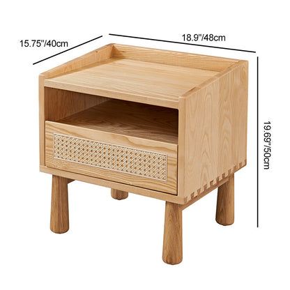 Modern Minimalist Ash Wood Rounded Rectangular Nightstand With 1-Drawer For Bedroom