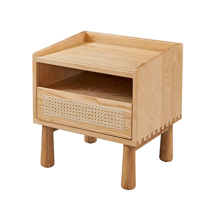 Modern Minimalist Ash Wood Rounded Rectangular Nightstand With 1-Drawer For Bedroom