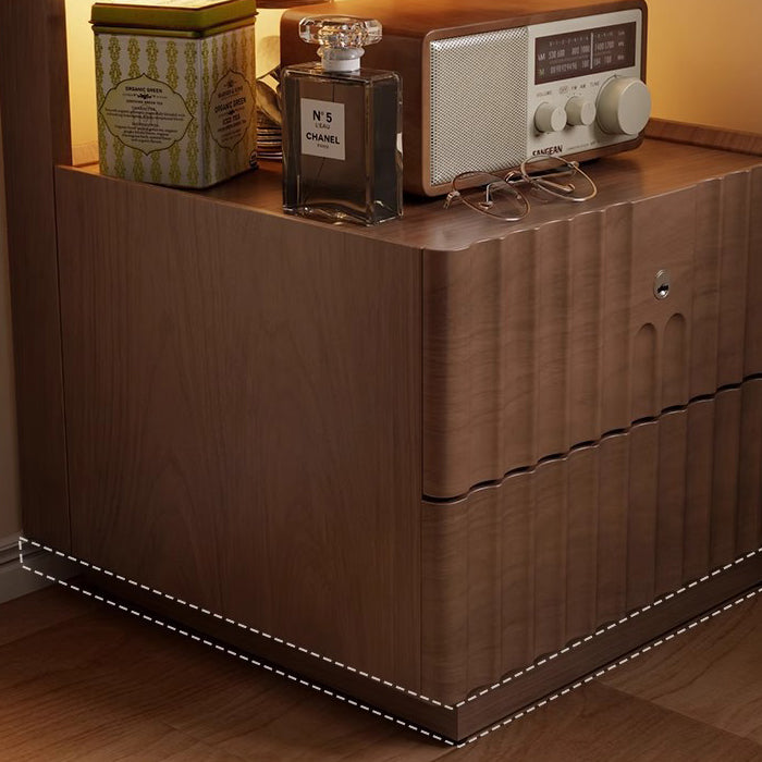 Traditional Chinese Solid Wood Glass Striped Square Nightstand With 2-Drawers For Bedroom