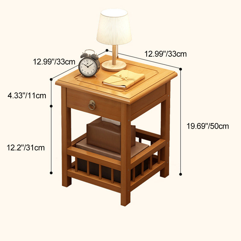 Traditional Vintage Bamboo Medium Density Fiberboard Square Rectangular Nightstand 2-Tier For Bedroom