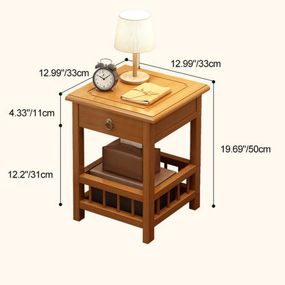 Traditional Vintage Bamboo Medium Density Fiberboard Square Rectangular Nightstand 2-Tier For Bedroom