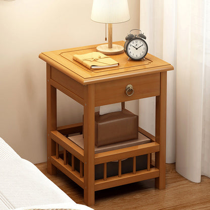 Traditional Vintage Bamboo Medium Density Fiberboard Square Rectangular Nightstand 2-Tier For Bedroom