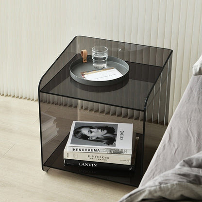 Contemporary Scandinavian Acrylic Square Nightstand 2-Tier For Bedroom