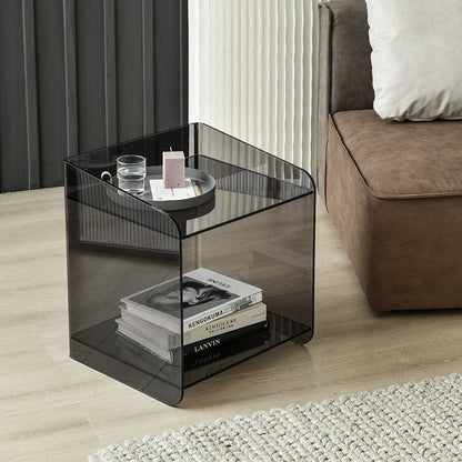 Contemporary Scandinavian Acrylic Square Nightstand 2-Tier For Bedroom