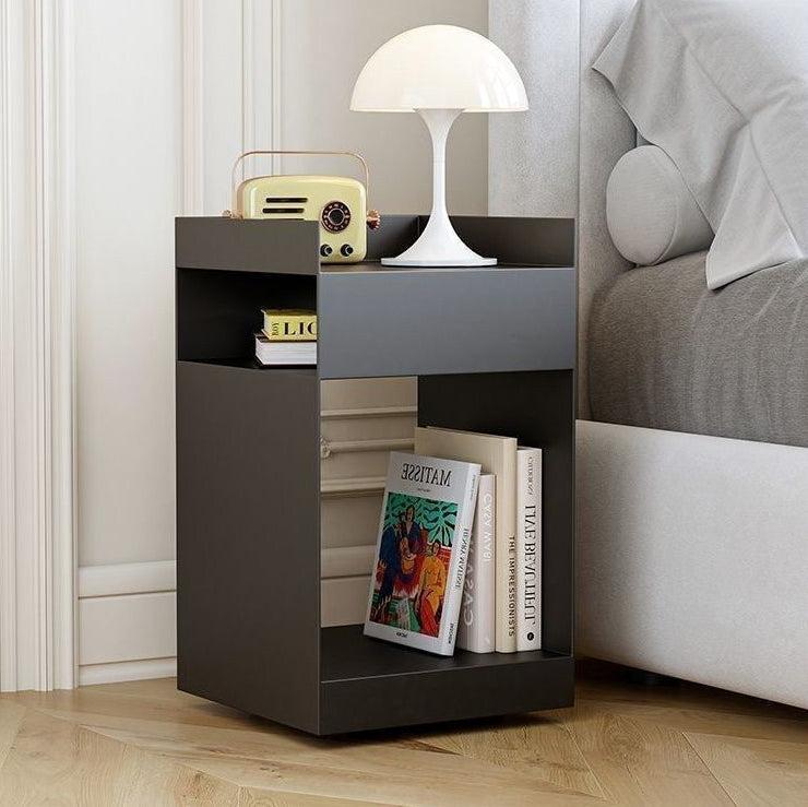 Contemporary Scandinavian Wood Metal Irregular Rectangle End Table 3-Tier For Bedroom & Living Room