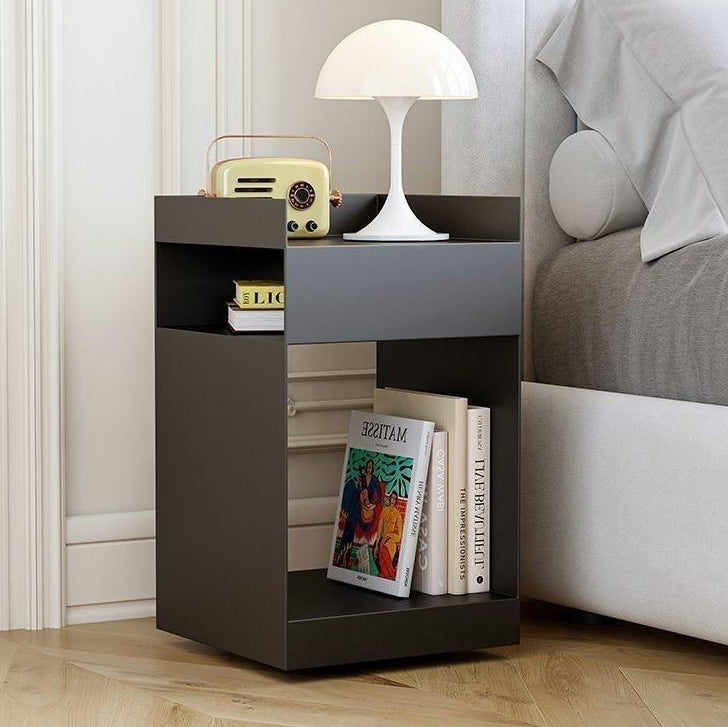 Contemporary Scandinavian Wood Metal Irregular Rectangle End Table 3-Tier For Bedroom & Living Room