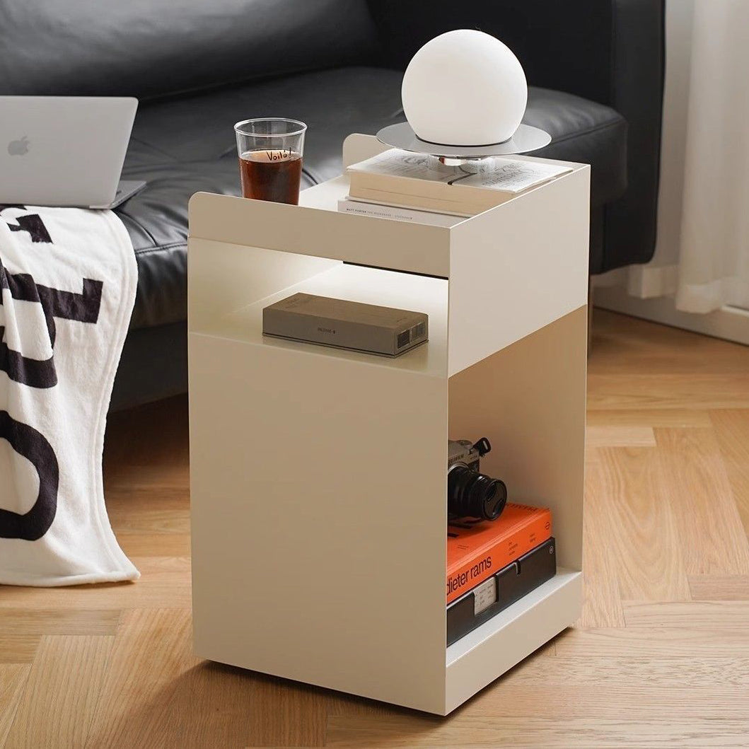 Contemporary Scandinavian Wood Metal Irregular Rectangle End Table 3-Tier For Bedroom & Living Room