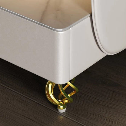 Contemporary Scandinavian Sintered Stone Glass Metal Wood Square Nightstand 2-Tier For Bedroom