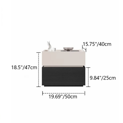 Modern Minimalist Solid Wood Square Nightstand 2-Drawer Bedside Table For Bedroom & Living Room