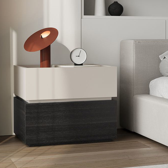 Modern Minimalist Solid Wood Square Nightstand 2-Drawer Bedside Table For Bedroom & Living Room