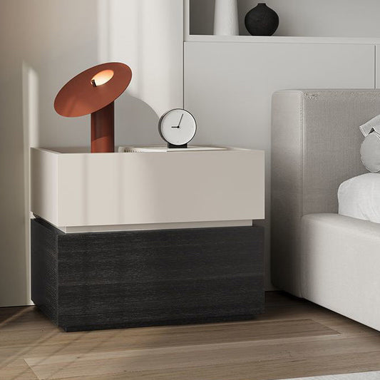 Modern Minimalist Solid Wood Square Nightstand 2-Drawer Bedside Table For Bedroom & Living Room