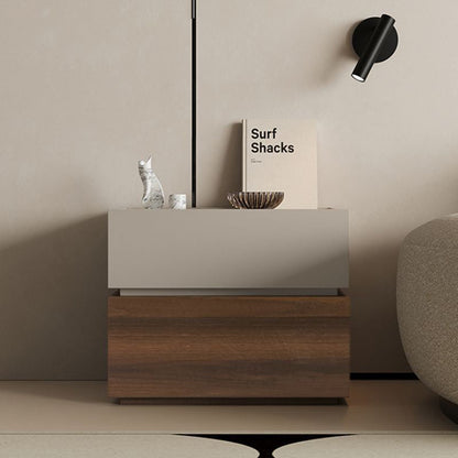 Modern Minimalist Solid Wood Square Nightstand 2-Drawer Bedside Table For Bedroom & Living Room