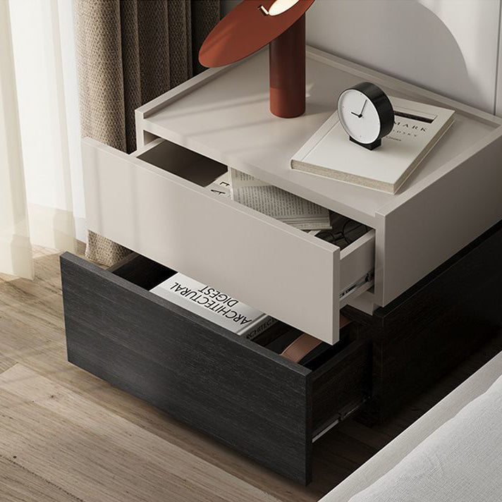 Modern Minimalist Solid Wood Square Nightstand 2-Drawer Bedside Table For Bedroom & Living Room