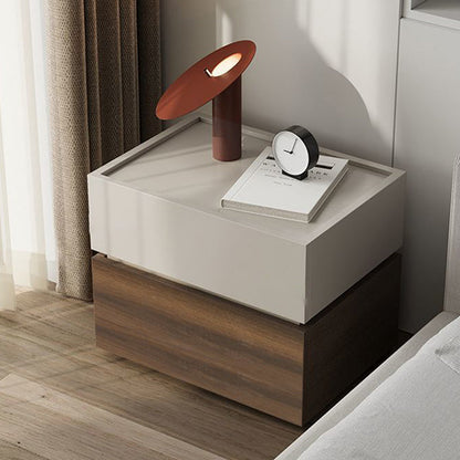 Modern Minimalist Solid Wood Square Nightstand 2-Drawer Bedside Table For Bedroom & Living Room