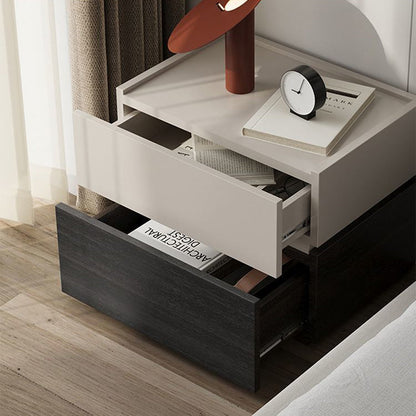 Modern Minimalist Solid Wood Square Nightstand 2-Drawer Bedside Table For Bedroom & Living Room