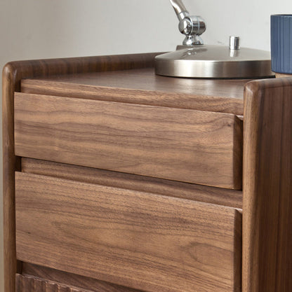 Traditional Vintage Walnut Rectangular Piano-Key Movable Nightstand 3-Drawers For Bedroom