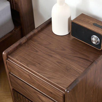 Traditional Vintage Walnut Rectangular Piano-Key Movable Nightstand 3-Drawers For Bedroom