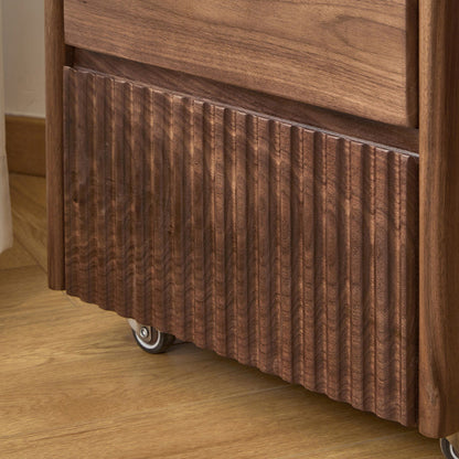 Traditional Vintage Walnut Rectangular Piano-Key Movable Nightstand 3-Drawers For Bedroom