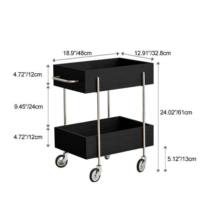 Traditional Chinese Solid Wood Metal Rectangular Movable End Table 2-Tier For Bedroom & Living Room