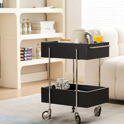 Traditional Chinese Solid Wood Metal Rectangular Movable End Table 2-Tier For Bedroom & Living Room