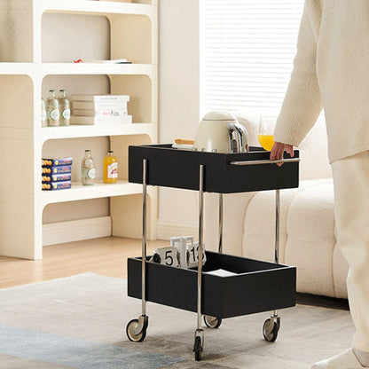 Traditional Chinese Solid Wood Metal Rectangular Movable End Table 2-Tier For Bedroom & Living Room