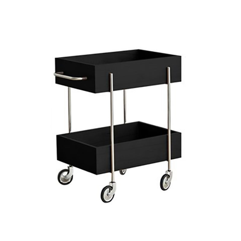 Traditional Chinese Solid Wood Metal Rectangular Movable End Table 2-Tier For Bedroom & Living Room