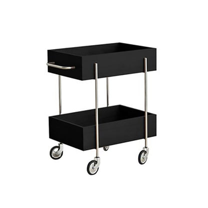 Traditional Chinese Solid Wood Metal Rectangular Movable End Table 2-Tier For Bedroom & Living Room