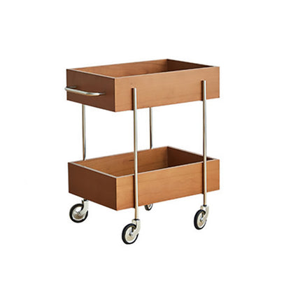 Traditional Chinese Solid Wood Metal Rectangular Movable End Table 2-Tier For Bedroom & Living Room