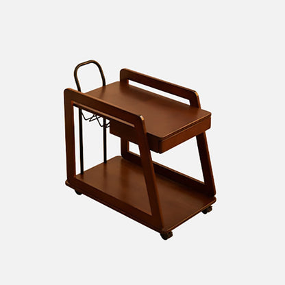 Contemporary Scandinavian Solid Wood Iron Trapezoid Movable End Table 2-Tier For Living Room & Dining Room