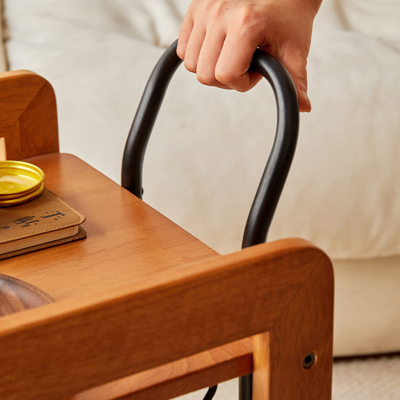 Contemporary Scandinavian Solid Wood Iron Trapezoid Movable End Table 2-Tier For Living Room & Dining Room