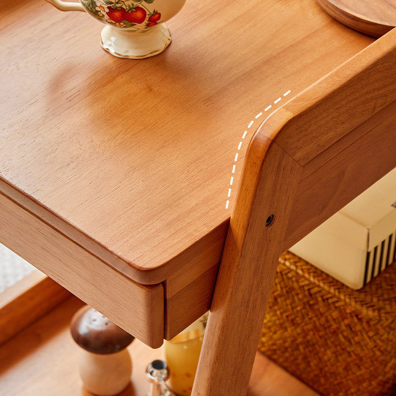 Contemporary Scandinavian Solid Wood Iron Trapezoid Movable End Table 2-Tier For Living Room & Dining Room