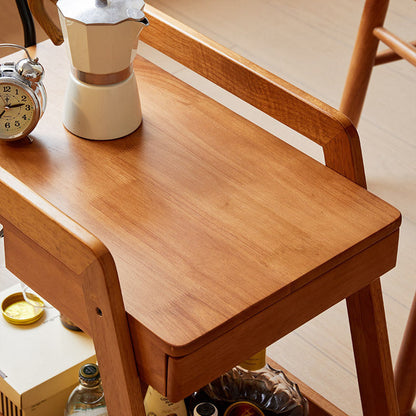 Contemporary Scandinavian Solid Wood Iron Trapezoid Movable End Table 2-Tier For Living Room & Dining Room