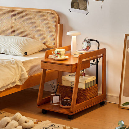 Contemporary Scandinavian Solid Wood Iron Trapezoid Movable End Table 2-Tier For Living Room & Dining Room