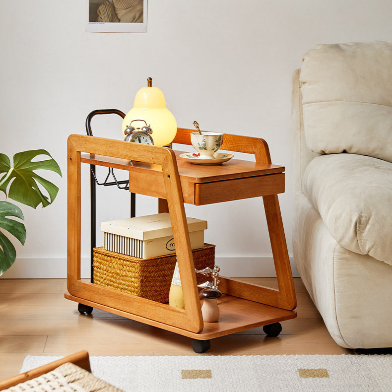 Contemporary Scandinavian Solid Wood Iron Trapezoid Movable End Table 2-Tier For Living Room & Dining Room