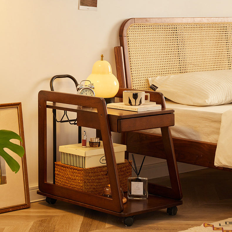 Contemporary Scandinavian Solid Wood Iron Trapezoid Movable End Table 2-Tier For Living Room & Dining Room